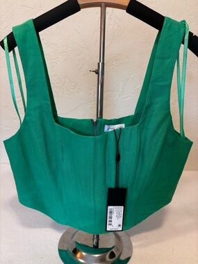 Gianni Bini Green Corset Crop Top Linen Blend Size 12 NWT